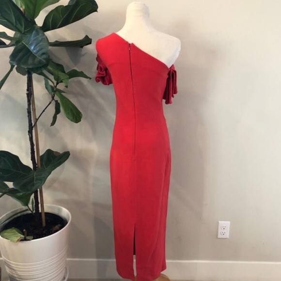 Red one shoulder ruffle dress - Picture 4 of 6